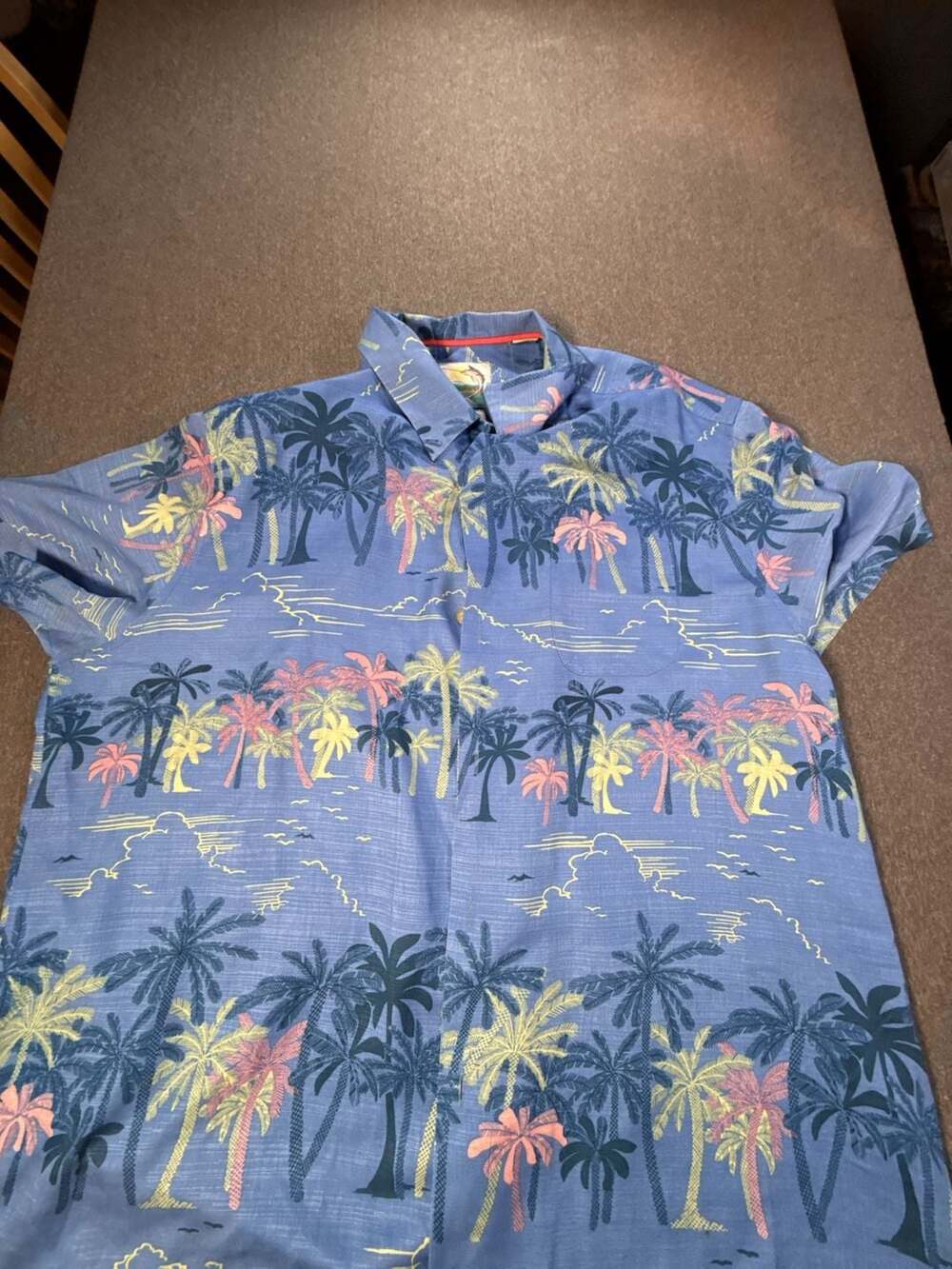 Tommy Bahama Island Modern Fit Silk Palm Tree Blue Hawaiian Aloha Shirt XLX